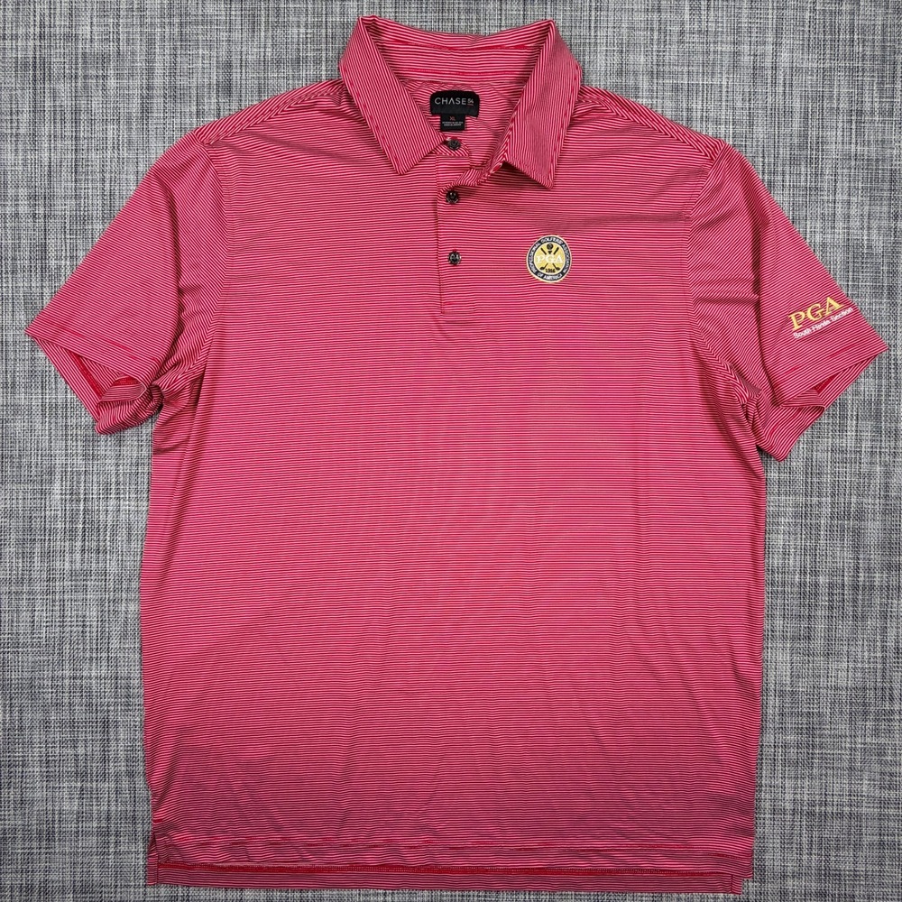 Chase 54 Men's Golf Polo XL Red White Striped Stretch PGA South Florida Section